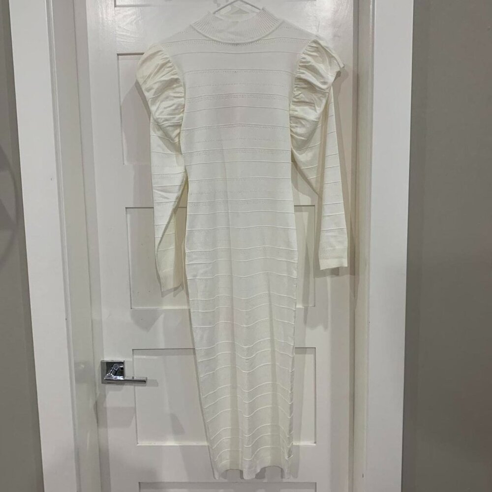 long sleeve white mini bodycon dress